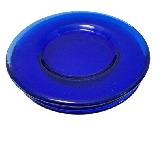 Vintage 4 Glass Cobalt Blue Desert Snack Plates Texturized 8 inches wide - Picture 4 of 5
